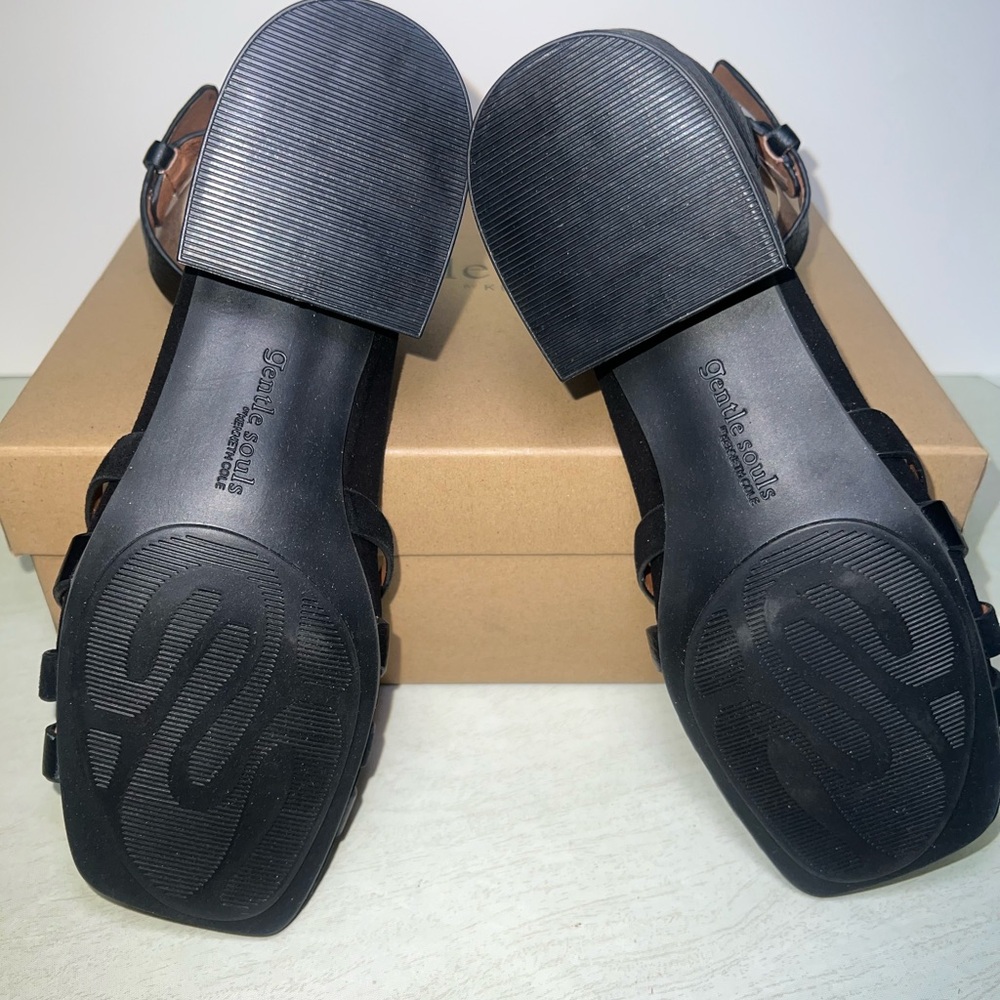 Kenneth Cole Gentle Souls Break My Park Black Leather Cut Out Sandals Women 7 - Picture 8 of 9